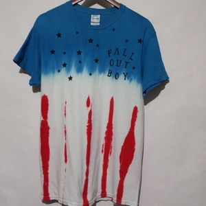 Fall out boy band t-shirt tie dye USA big flag spellout short sleeve tee shirt M